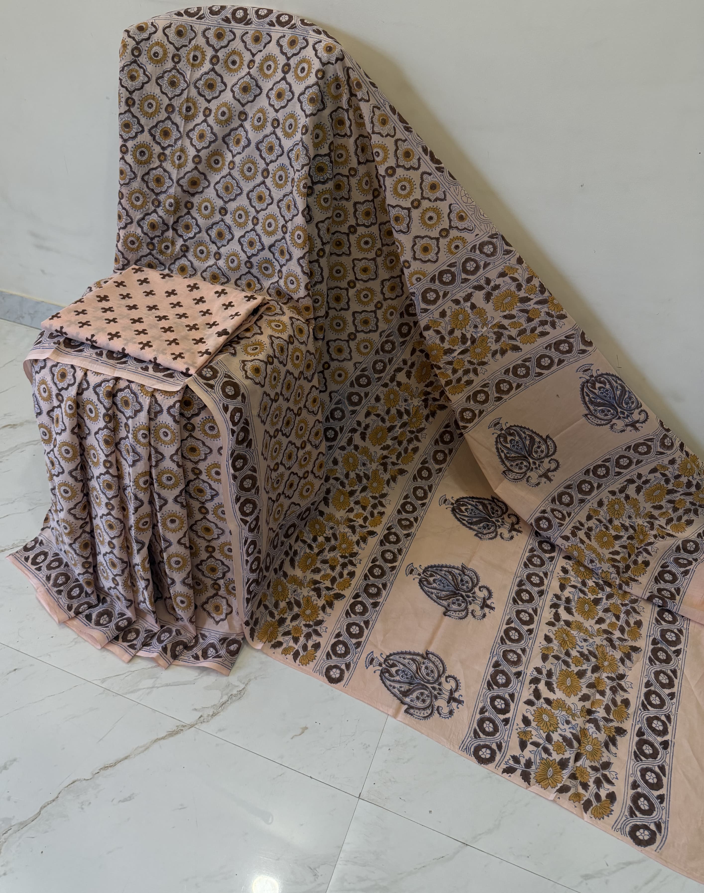 Cotton mulmul handblock printed saree wholesale in purple Ajrakh design